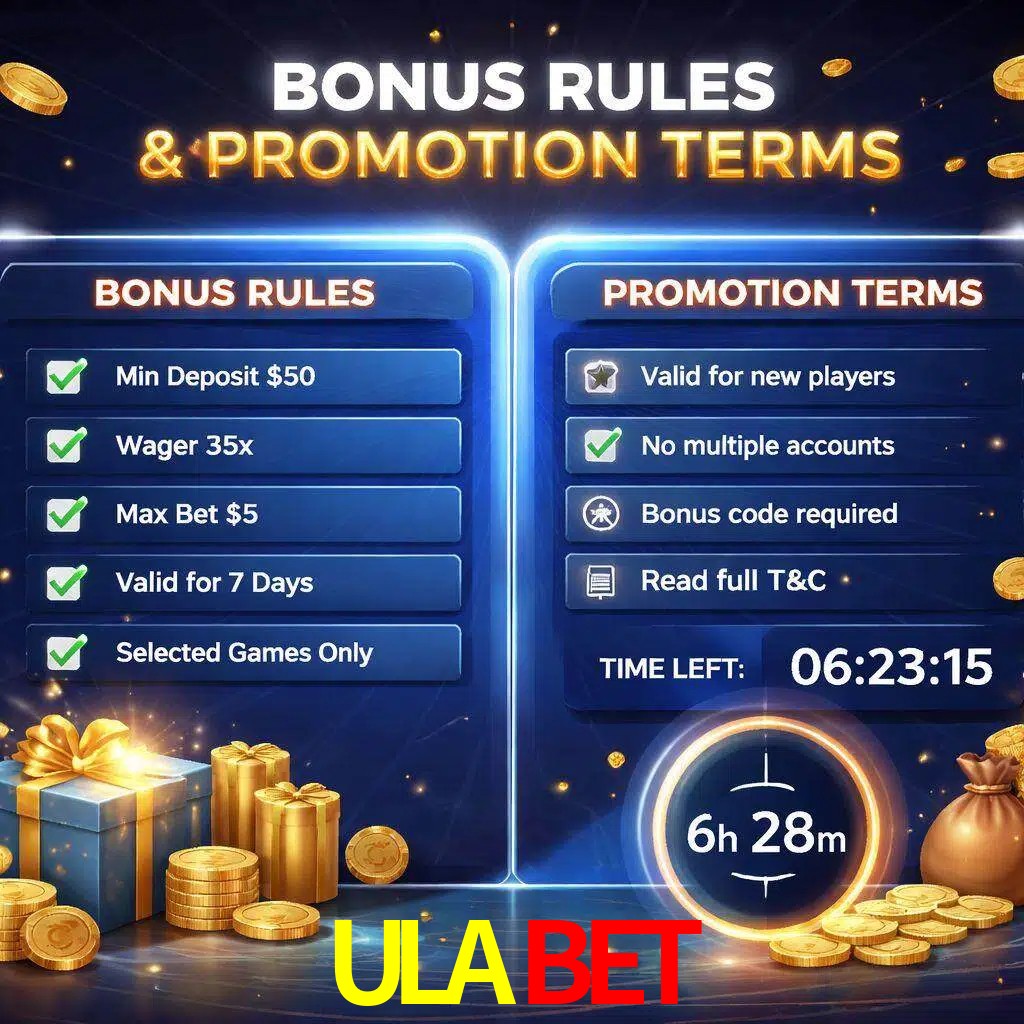 Reglas de promoción ULABET y condiciones de bonos explicadas visualmente