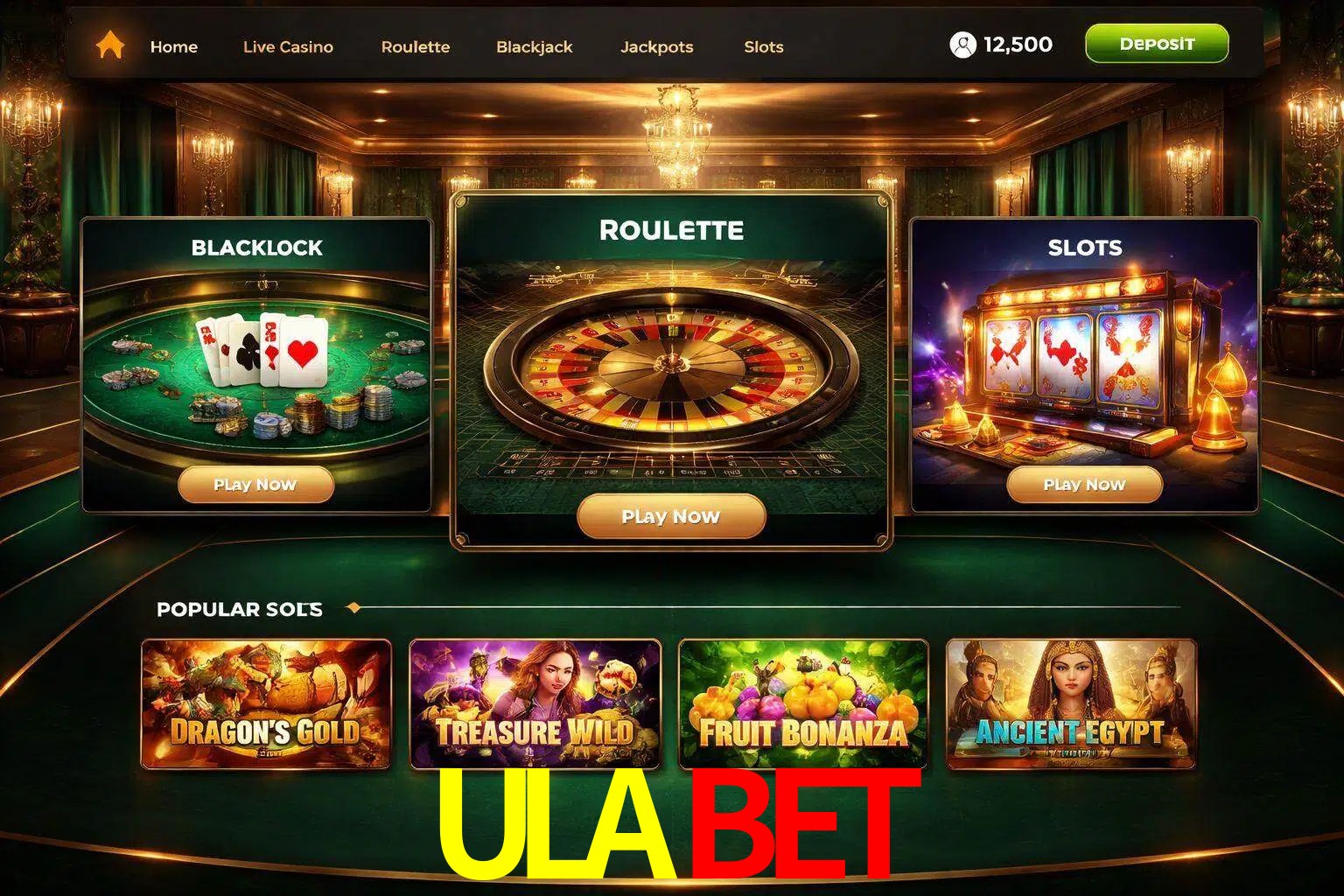 Vista de la plataforma ULABET Casino mostrando categorías organizadas de juegos en línea